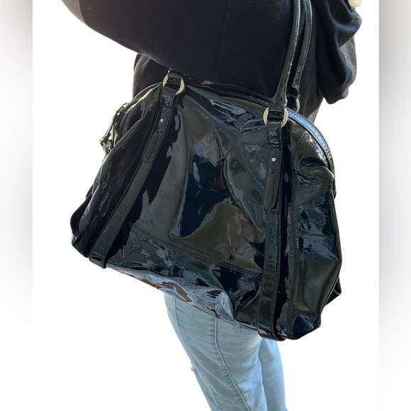 𝐂𝐨𝐥𝐞 𝐇𝐚𝐚𝐧 Dome Satchel Large Handbag Deep Blue Patent Leather - Picture 3 of 11